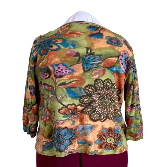 CJ Banks Beaded Blue Green Peach Floral Print Top‎ Blouse 1X Glam Sparkle Garden - Picture 3 of 7